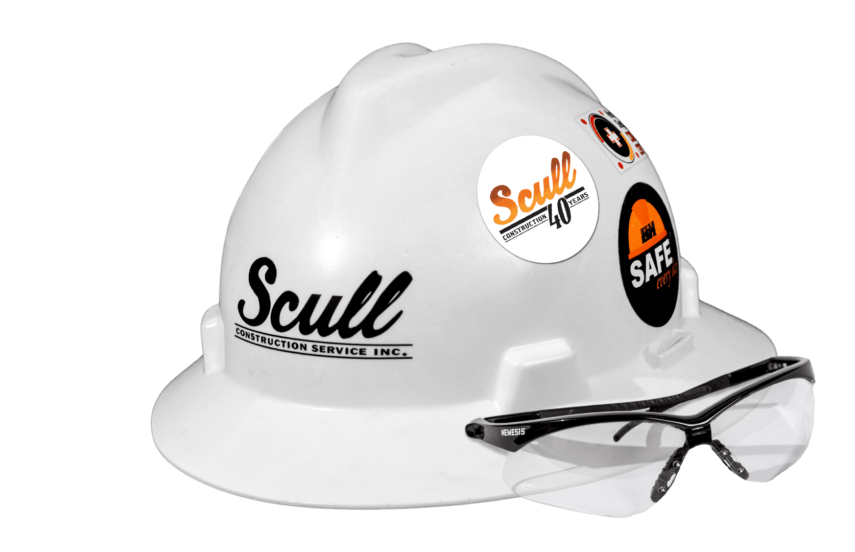 Hard Hat and Safety Glasses with Scull Decals