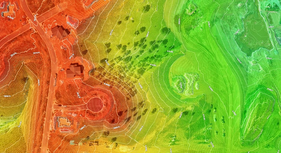 Terrain heat map used in planning residential land development and site grading