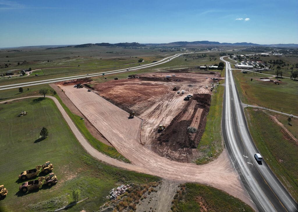 Aerial View of land development project in South Dakota for commercial property